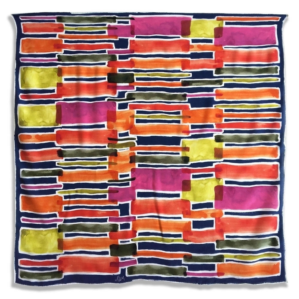 Robin Ann Meyer Geo Semblance Silk Scarf Size 43"×43" - Picture 2 of 8
